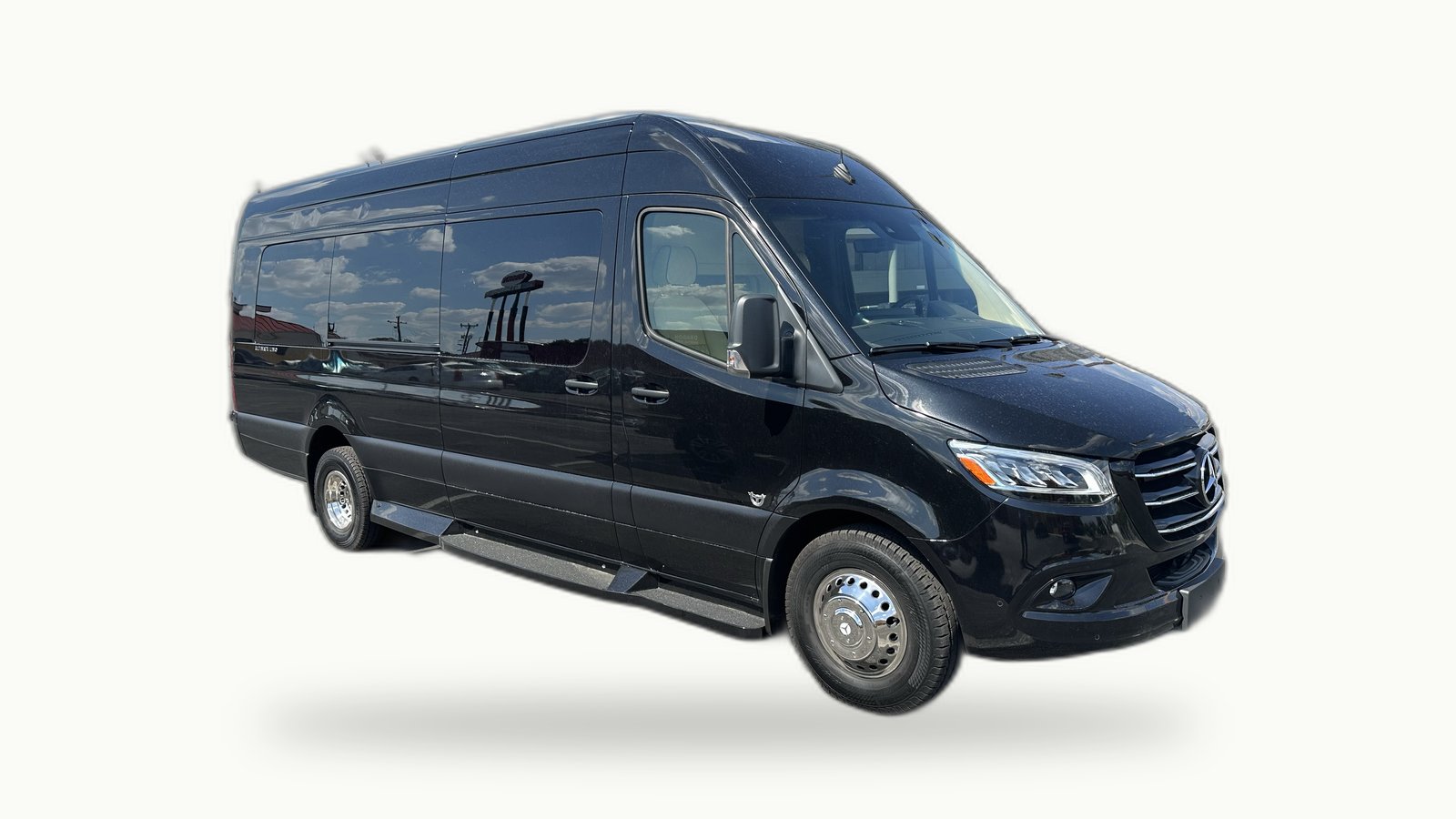 The Grand Rounds van: a black Mercedes Sprinter, shown in full profile